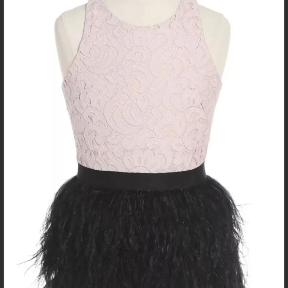 Milly Girls Minu Ostrich Feather Pink Black Formal Cocktail Dress, Size 8 - Picture 3 of 8